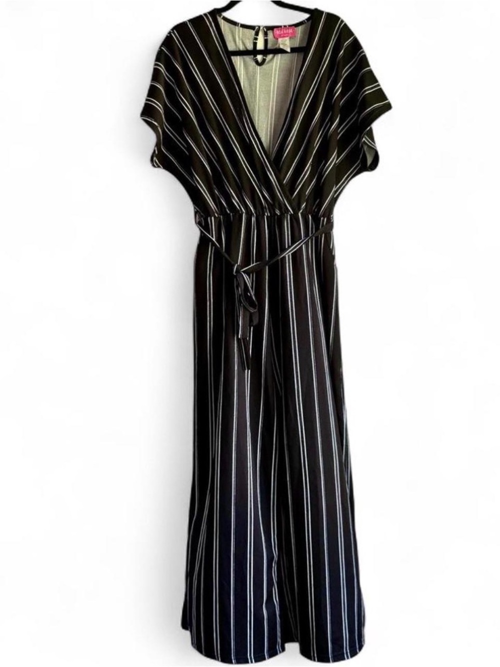 EUC Black wide leg Jumpsuit with white stripes